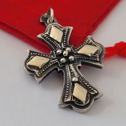 950 Oxidized Silver and 14k Solid Gold Cross-Shaped Vintage Pendant / Dije de Plata Oxidada y Oro Sólido en Forma de Cruz! 👌🎁Post Tags: Dije de Plat