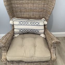 Wicker Wing Back Chair With Cushion Great Condition 