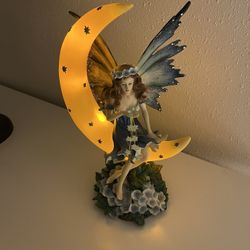 Mystical Creations "Blue Winged Fairy on Moon" figurine, also known as the FC Design Fairy on Moon with LED Figurine