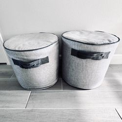 Two Gray Ottomans