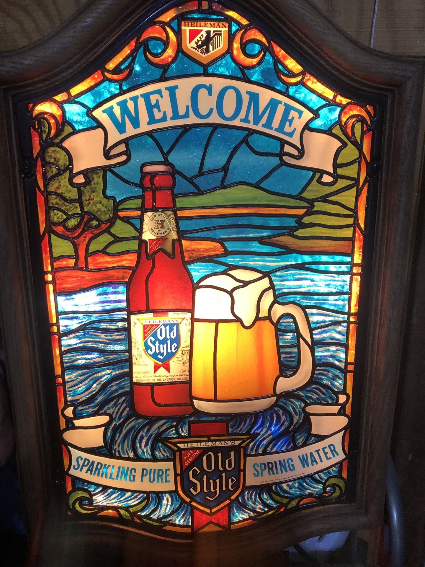 (VTG) 1980 OLD STYLE BEER STAIN GLASS LOOKING LIGHT UP WELCOME BOTTLE SIGN RARE