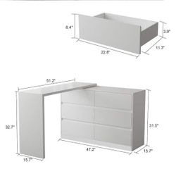 l shaped dresser Tulipwood Solid Wood with Attached L-Shaped Vanity Desk Combo 62.2-99.6x15.7x43 inch / 158-253x40x109.3cm / Antique Color / 1.2m straight drawer configuration provides ample storage for cosmetics L Shaped Dresser - Shop