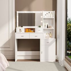 Dressing Table with Mirror Storage Cabinet with Drawers, Dressing Table with for Bedroom