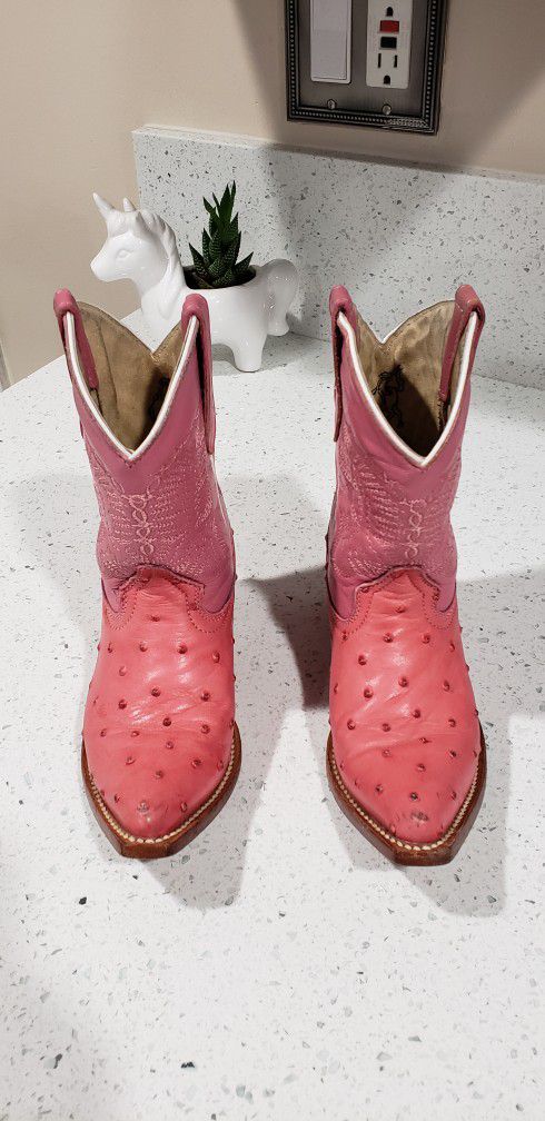 Pink Toddler Girl Genuine Leather Cowboy Boots 