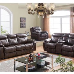 Leather Motion Sofa, Loveseat And Chair 
