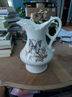 Vintage Treasure Craft Blue Butterfly White Water Pitcher