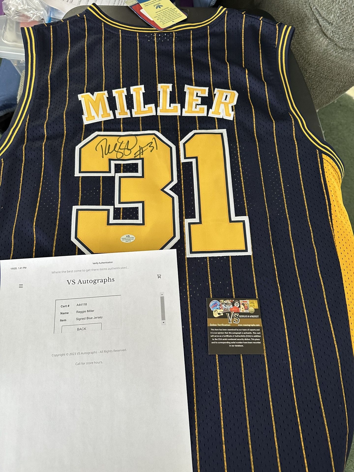 REGGIE MILLER SIGNED INDIANA PACERS ADIDAS AUTOGRAPHED JERSEY W/COA - XL - 622