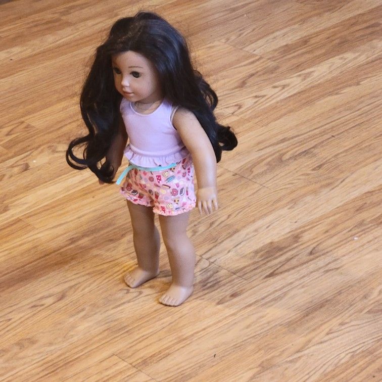 American Girl Doll Black Long Hair Grey Gray Eyes 18". Pre-owned, good 
shape. Please see photos for details.