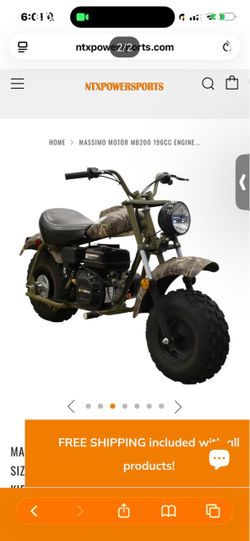 Massimo Motor Warrior 200 196CC Engine, 6.5 HP Super Size Mini Motor. Wide Tires Motorcycle Powersport (Camouflage)