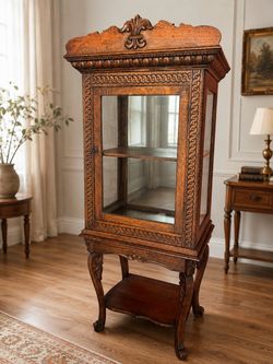 Antique display cabinet solid wood carved