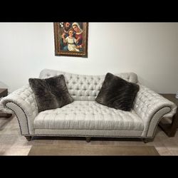 grey tufted couch set