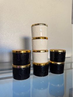 8-Piece Black White & Gold Ceramic Canister Set w/ Lids – Modern Home Decor