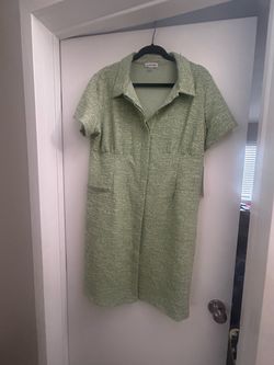 Calvin Klein Green Tweed Shirt Dress size 16 NWT