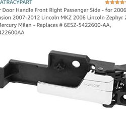 Interior Door Handle Front Right Passenger Side - for 2006-2012 Ford Fusion 2007-2012 Lincoln MKZ 2006 Lincoln Zephyr 2006-2011 Mercury Milan - Replac
