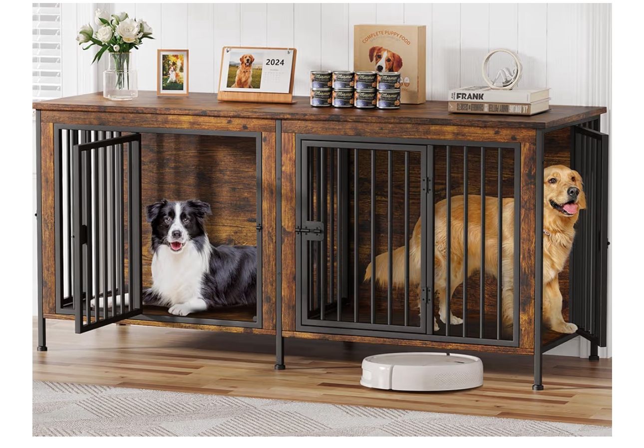EasyCom Dog Crate Furniture for 1 or 2 Dogs, Heavy Duty Single/Double Dog Crates for Small/Medium/Large Dogs, Dog Kennel Furniture Indoor as TV Stand,
