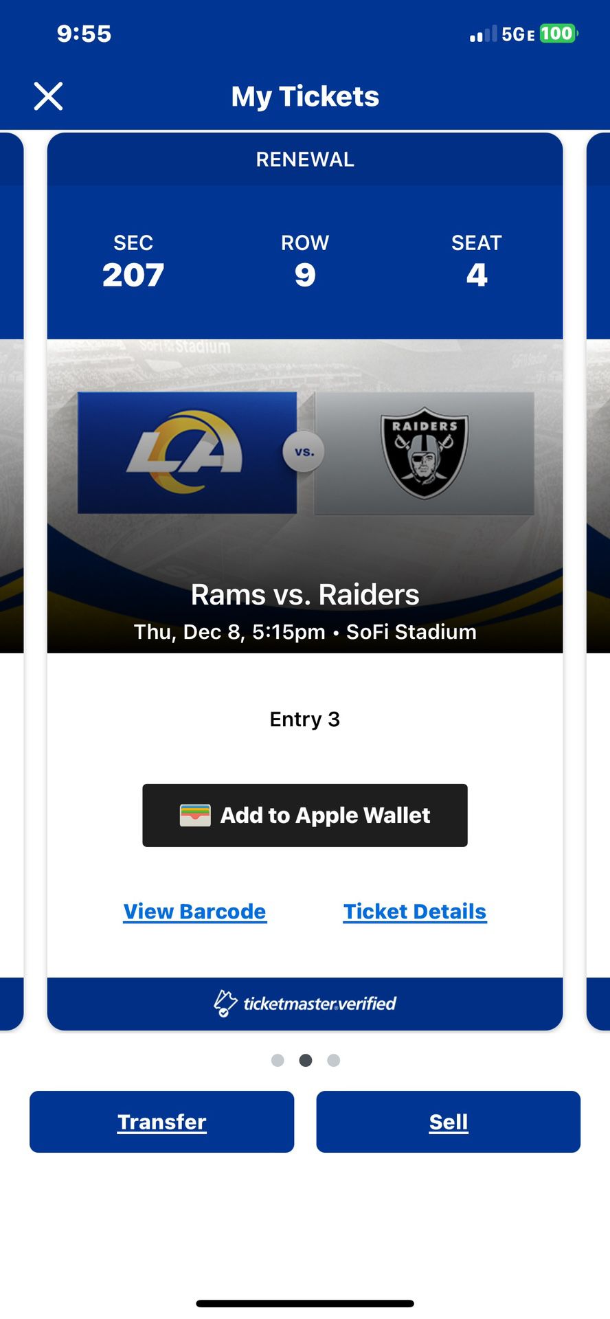 Rams Vs Raiders 2 - Tickets SEC 207 