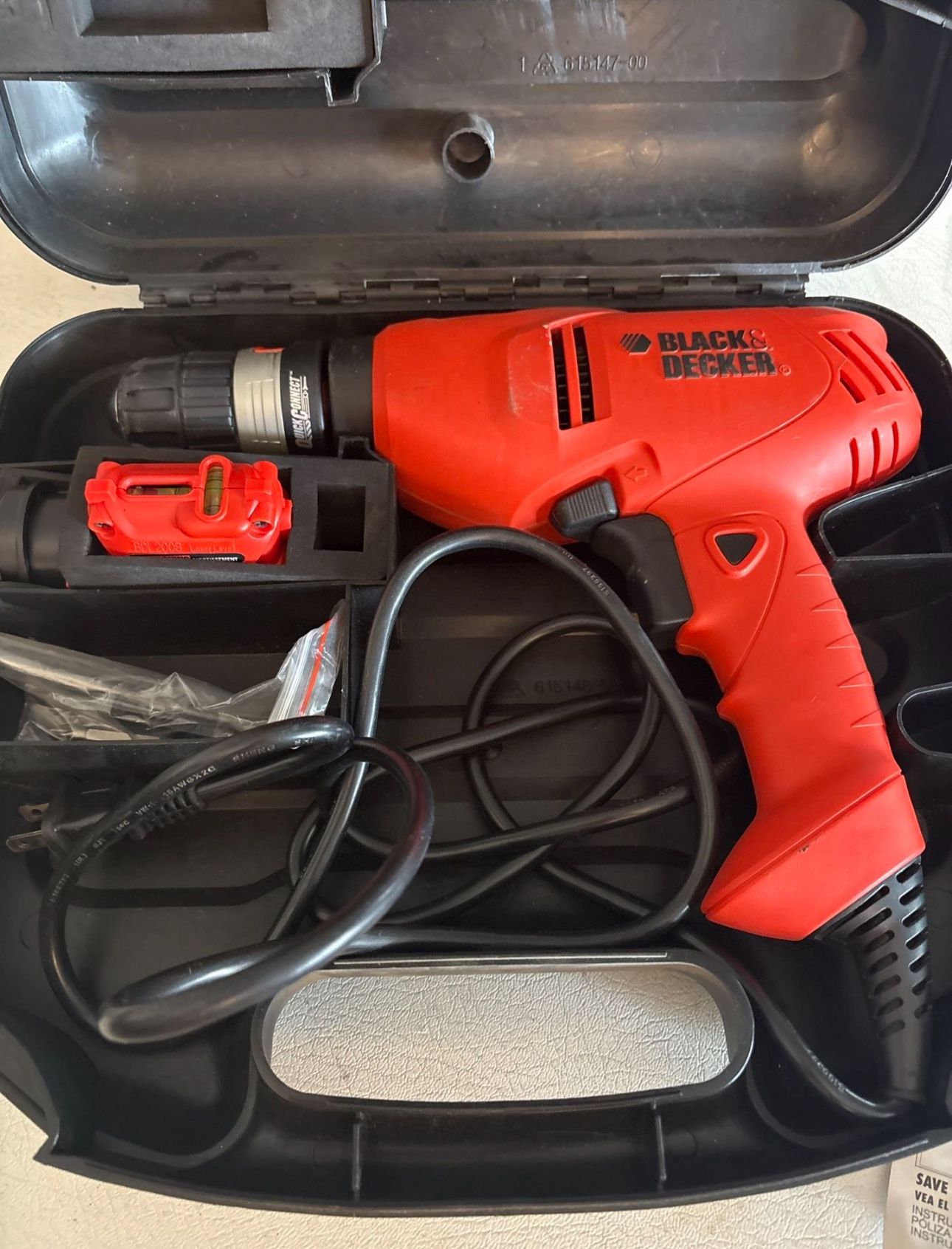 Black & Decker DR211 3/8" Corded Drill! (WMP012274), Laser Level & Carry Case