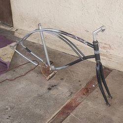 Bicycle rat rod cruiser frame and forks with cranks and pedals