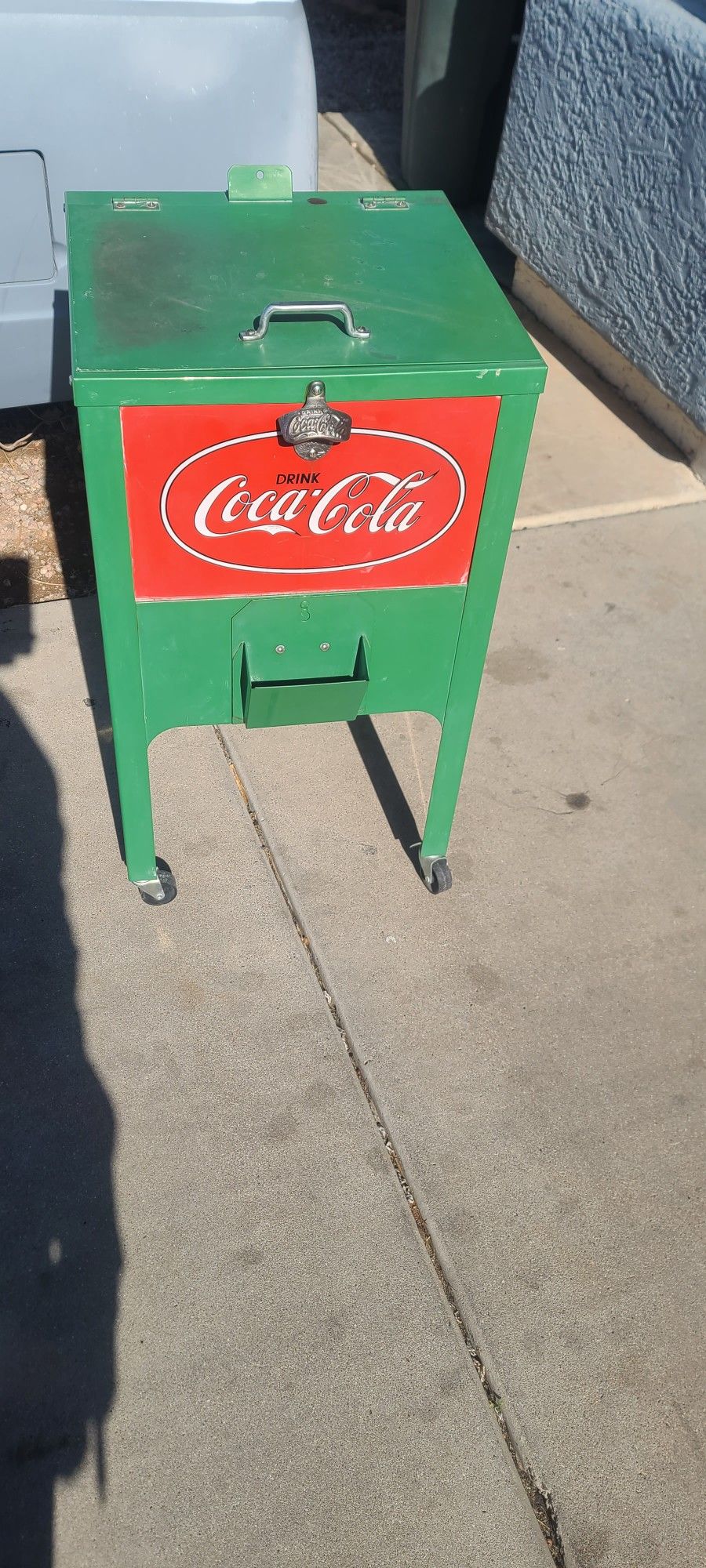Vintage Green & Red Coca-Cola Cooler Ice Chest + Lid, Drain & Coke Bottle Opener