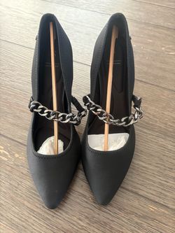 Black Pointed-Toe Heels with Chain Strap