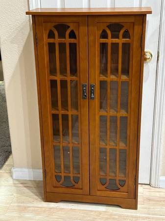 New 48” Windowpane Storage Cabinet Hutch 6 Shelf Glass 2 Door Oak Wood