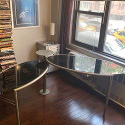 Black Glass And Metal Adjustable L-shaped Desk