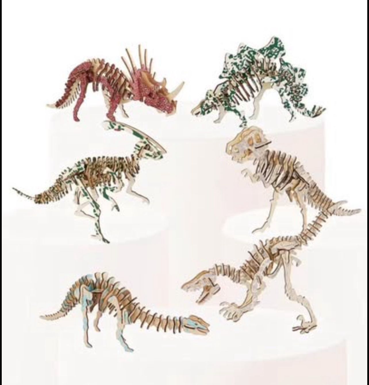Brandnew 3D Dinosaur Wooden Puzzles Set, 6 Pcs Dinosaur Skeletons Model Kit, Hands Craft DIY 3D Puzzles, Brain Teaser Puzzles, Educational Assembly Di