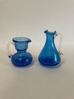 (2) 1950’s Crackle Glass Small Pitchers