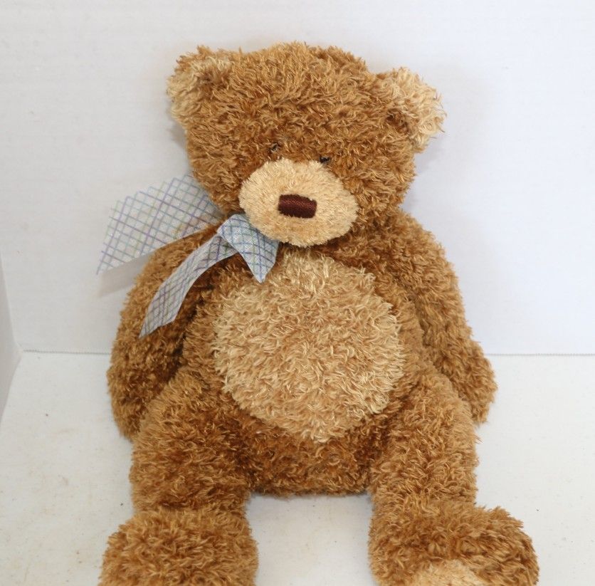 Gund Mcdougal Teddy Bear 15210 14" Blue Bow Floppy Stuffed Animal Plush Toy