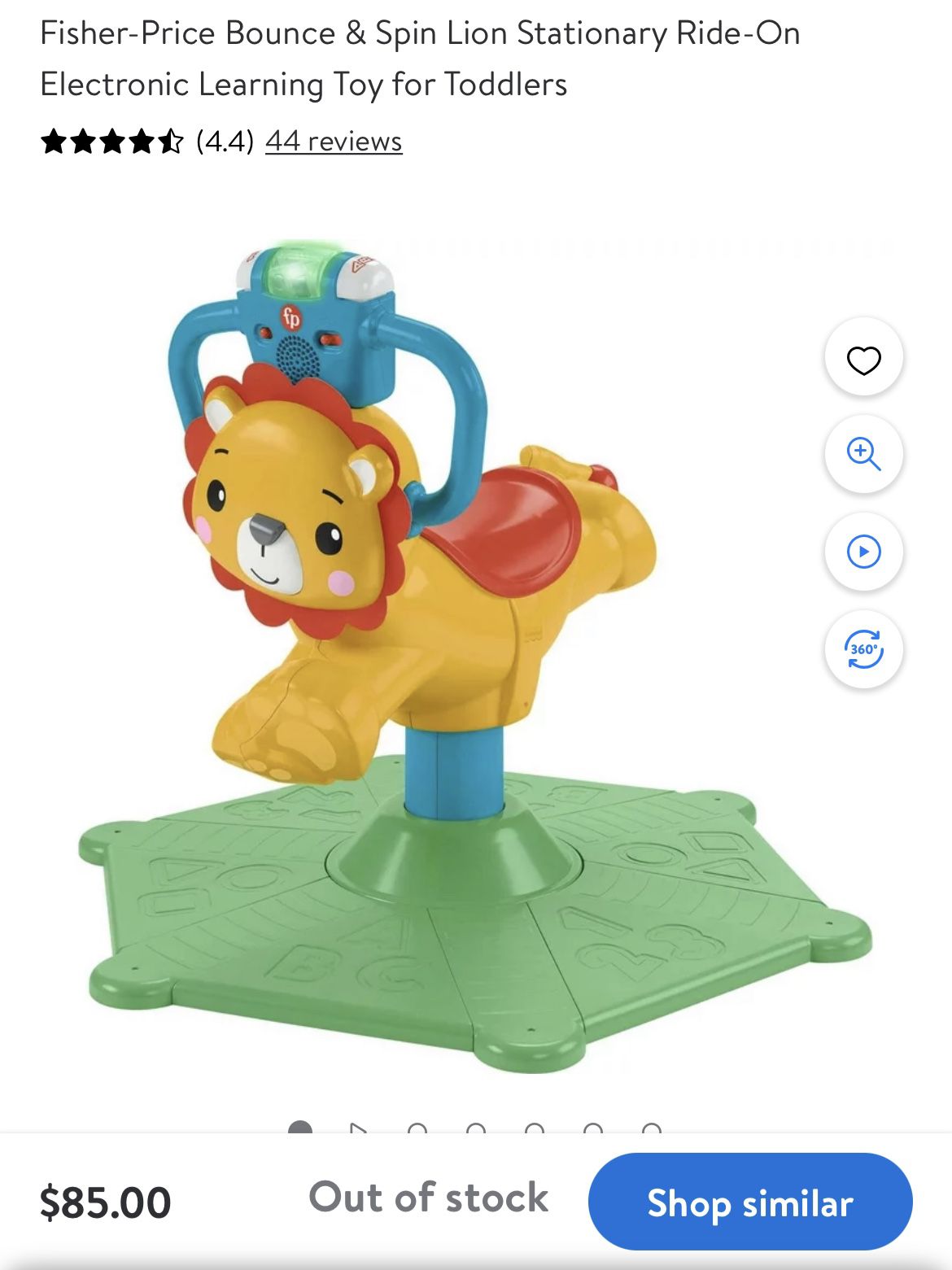 Back to Fisher-Price Bounce & Spin Lion Stationary Ride-On Electronic Learning Toy for Toddlers