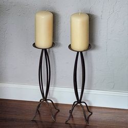 Pair Of Tall Candle Holders With Candles 