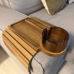 Couch Cup Holder Tray, 15.75" Bamboo Cup Holder for Couch, 3 in 1 Foldable Arm Chair Clip on Side Tray