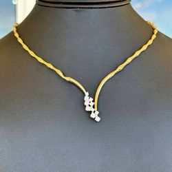 14k solid yellow gold V shape 1CTW Diamond Necklace 16”
