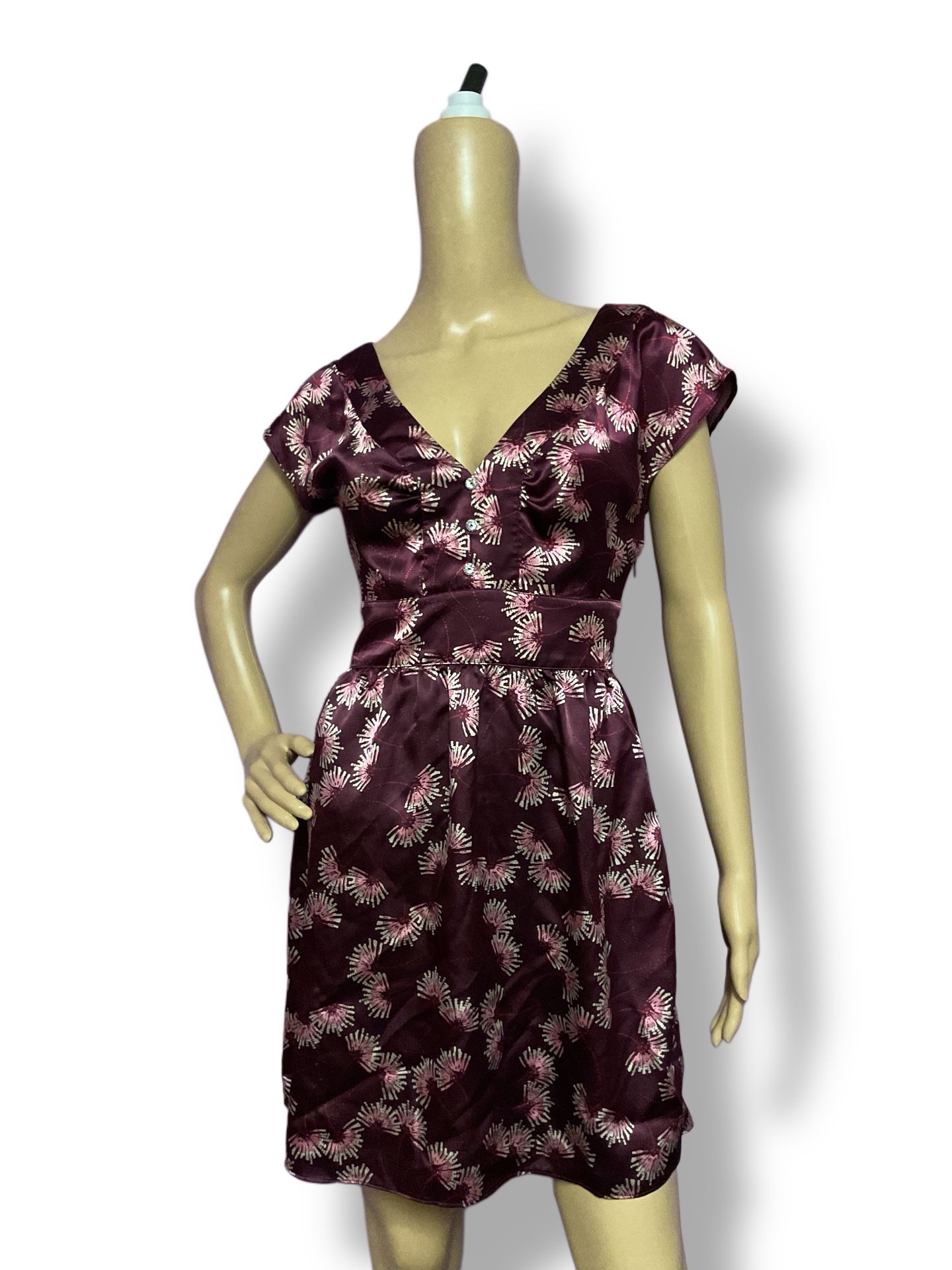 Junior GUESS Dress Teen Size 3 Satin Floral Plum Flutter Short Sleeve Y2K