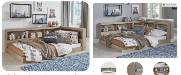 Children/Pre-Teen Bed - Teddy Full Platform Bed with Bookcase & Built-In Storage