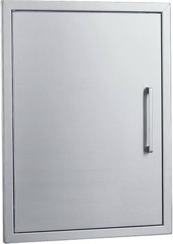 Stainless steel BBQ access door, 18 inches wide by 24 inches high, vertical, single door, reversible, opens left or right, flush mount for kitchen