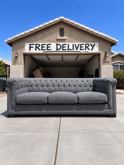 Nailhead Trim Gray tufted Couch