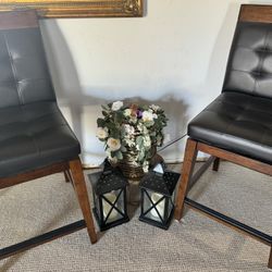 Black Quilted Faux Leather Swivel Stools