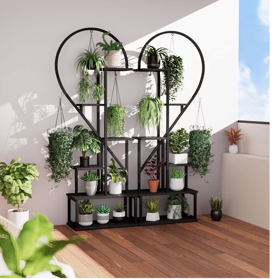 POTEY 6 Tier Metal Plant Stand, Creative Half Heart Shape Ladder Plant Stands for Indoor Plants Multiple, Plant Shelf Rack for Home Patio Lawn Garden 