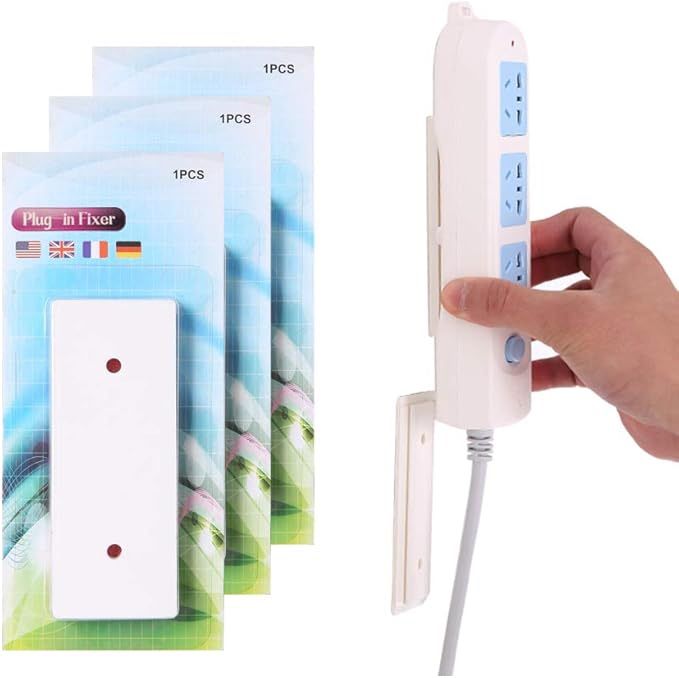 Secho Power Strip Holder Fixator, No Hole Plug-in Wall Socket Sticker Fixer, Loading 10Kg Maximum, for Desk, Wall, WiFi Router, Remote Control, Paper