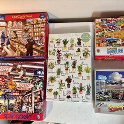 Lot Of 5 Puzzles - 1000 Pieces - Route 66 - Service Station - Plants - Cars