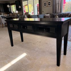 Black Solid Wood Console / Sofa Table with Storage Drawers