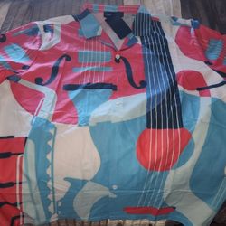 Globoko Men's Hawaiian Beach Short Sleeve Shirt - Summer Loose Cardigan Guitar Notes Print Top Aloha Shirts 