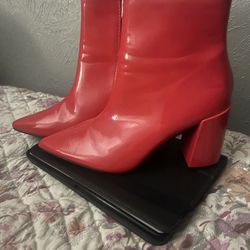 Trendy Shiny Red Patten Leather Booties
