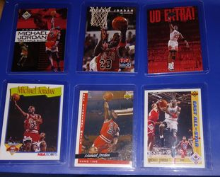 Michael Jordan cards in hard protective cases.  $10 each or $40 for the 6 cards together