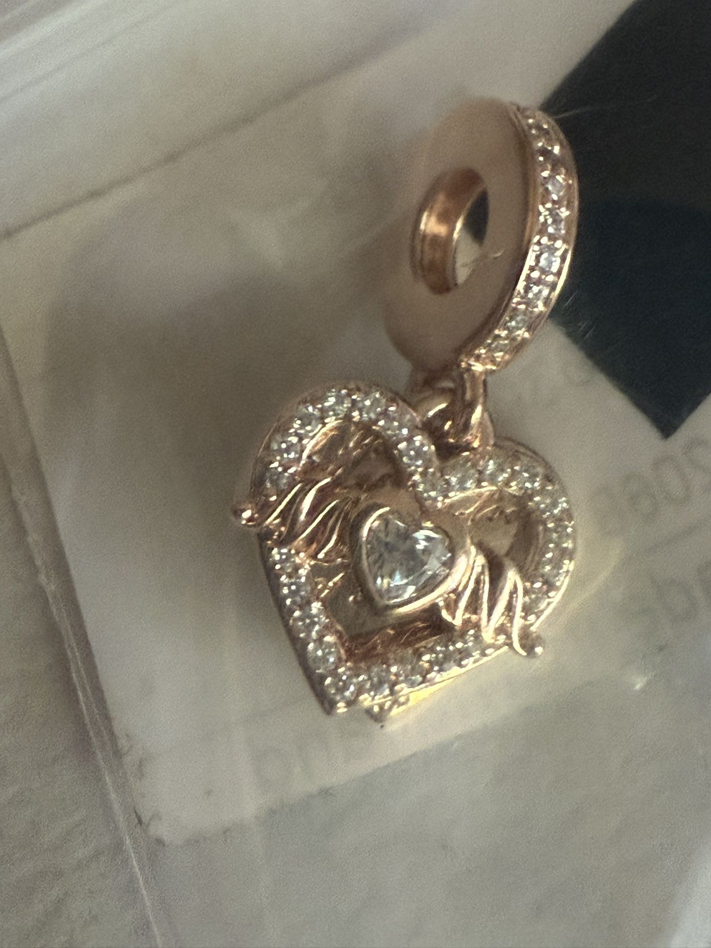 New Pandora Rose Gold Mom Double Heart Dangle Charm