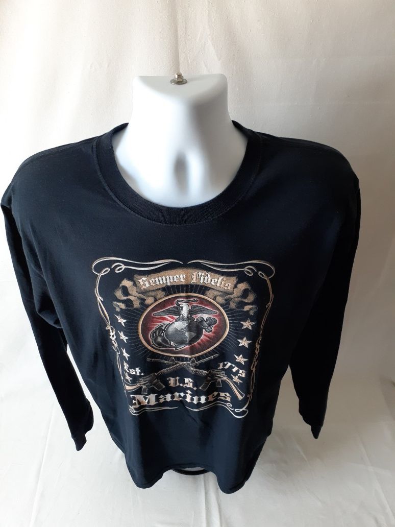 Fruit of the Loom US Marines men's black long sleeve t-shirt size L