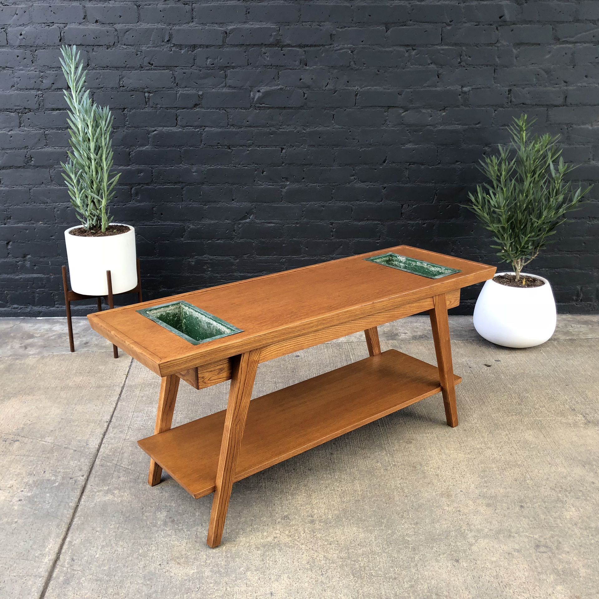 Mid-Century Modern Console Table with Integrated Planter Stands by Lane Furniture, c.1960's