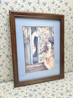 Vintage Framed Goose Print with Wood Frame