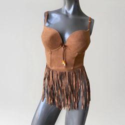 Spirit Halloween Hippie Brown Fringe Corset Women’s Size Small